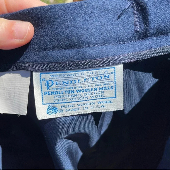 PENDLETON ~ Navy Blue Virgin Wool Midi Skirt - Picture 7 of 10